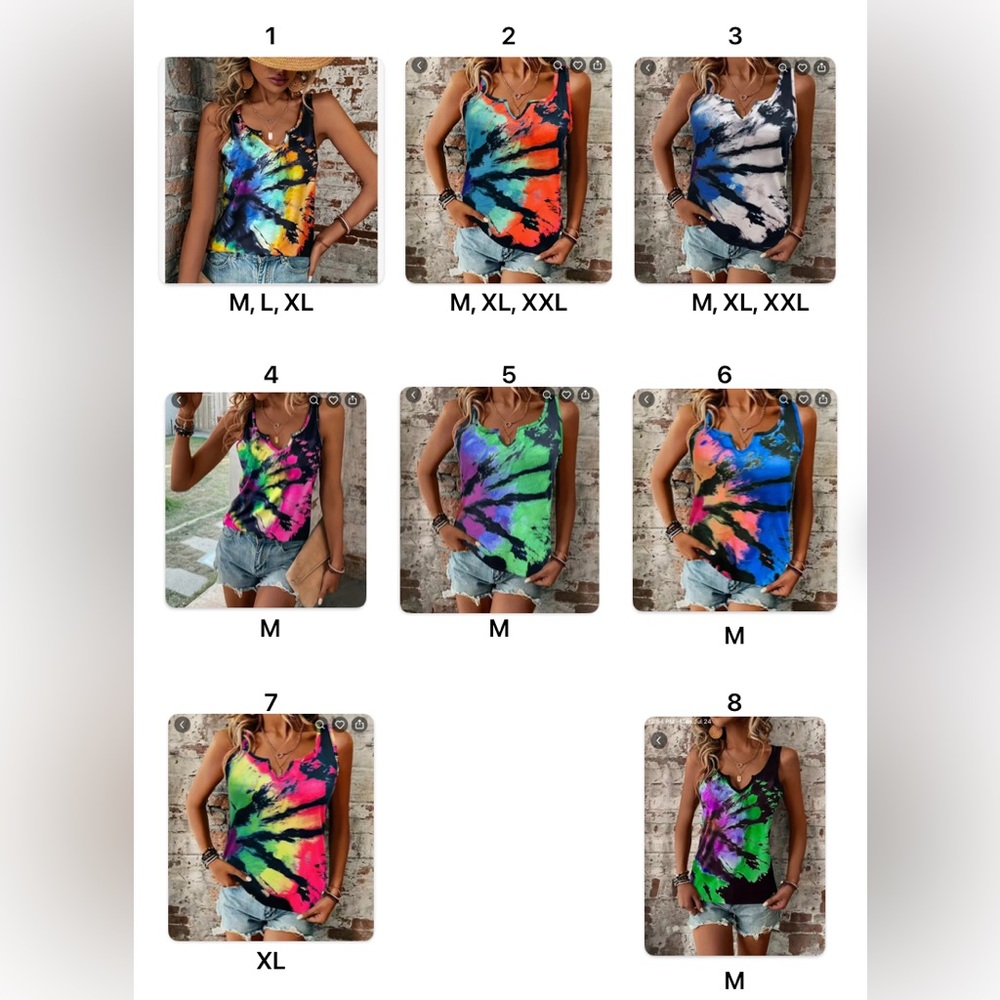 🙋‍♀️2/$24 or 3/$30🙋🏼‍♀️Women’s Various Color Tie Dye Notched Neck Tank Top